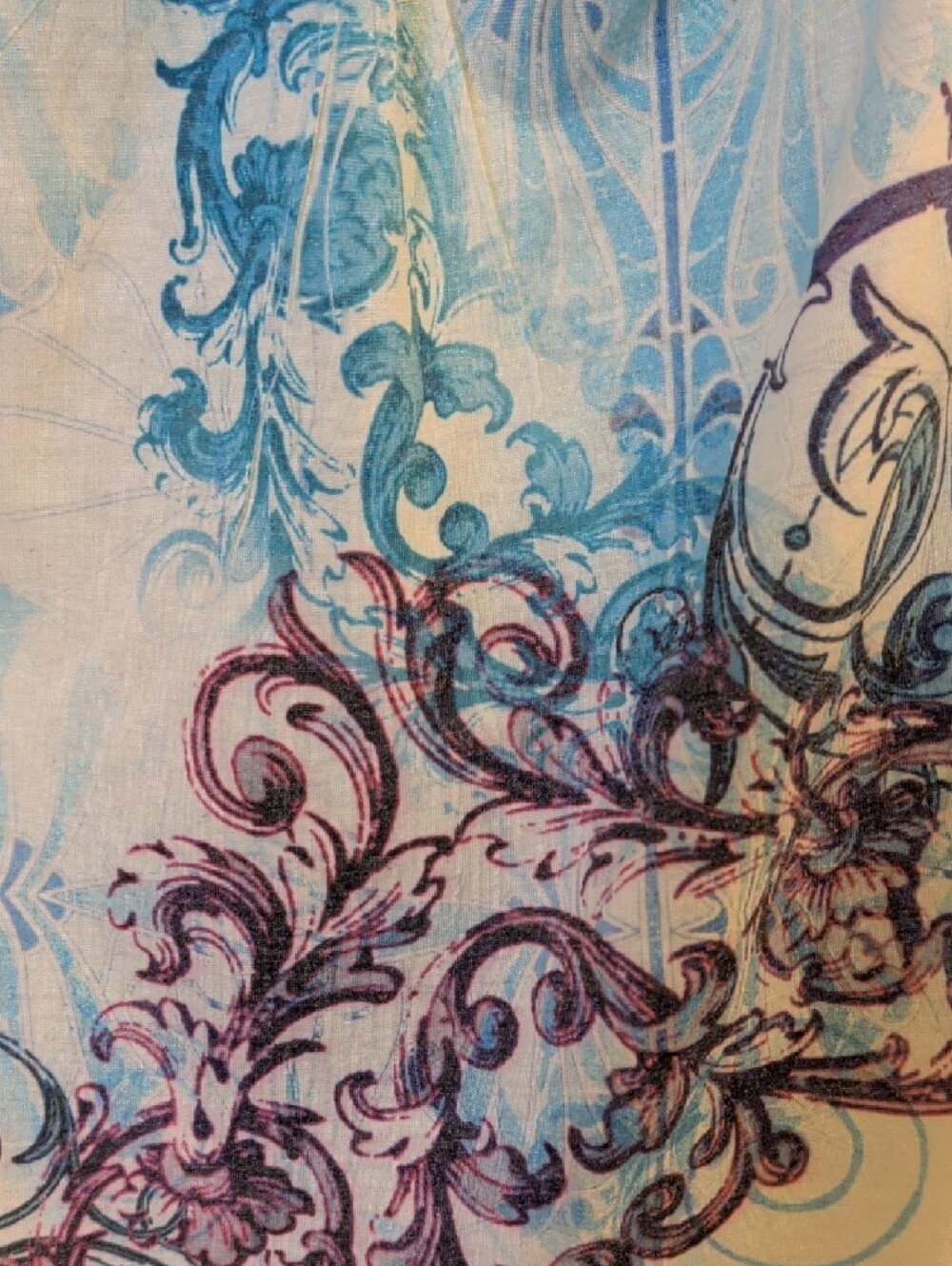 Style & Co White V-Neck Scroll Print Top Blue Purple Accents Large NWT - Picture 3 of 7